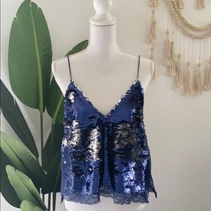 free people blue & silver sequin tank top camisole
lace blouse party going out